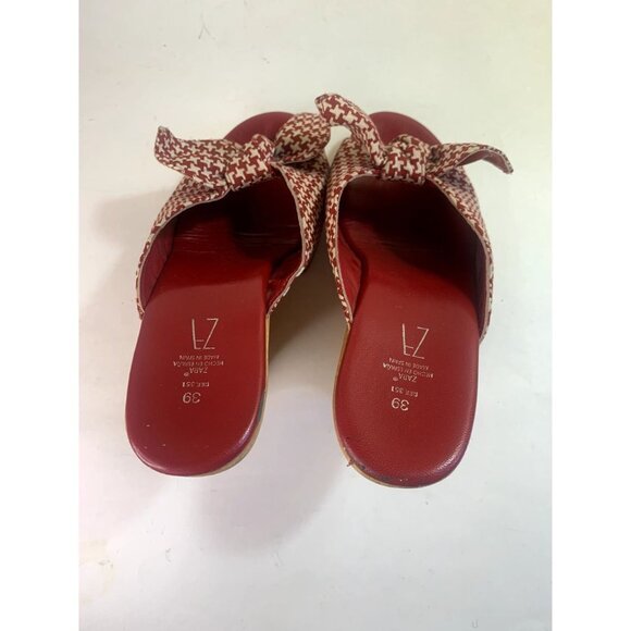 ZARA Rare Red+White Houndstooth Wood Wedge Clog Retro 40s Pin-up Bow Tie - Picture 6 of 9
